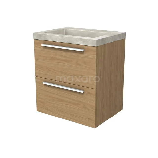 Modulo Waschtische | 60 cm Natürliches Furnier Flach front Beton 2 übereinanderliegende Schubladen BMW17-05142