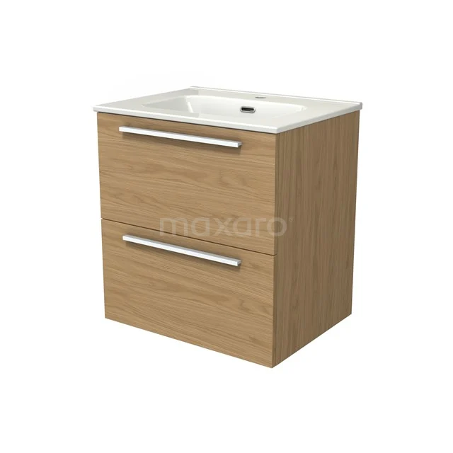Modulo Bathroom furniture with sink | 60 cm Natural veneer Flat front Ceramic 2 Stacked drawers BMW17-05147