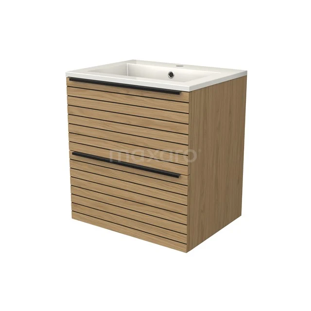 Modulo Vanity units with basin | 60 cm Natural veneer Strip front Mineral marble 2 Stacked drawers BMW17-05151