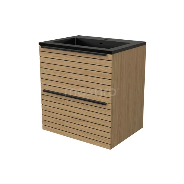 Modulo Vanity units with basin | 60 cm Natural veneer Strip front Quartz 2 Stacked drawers BMW17-05157