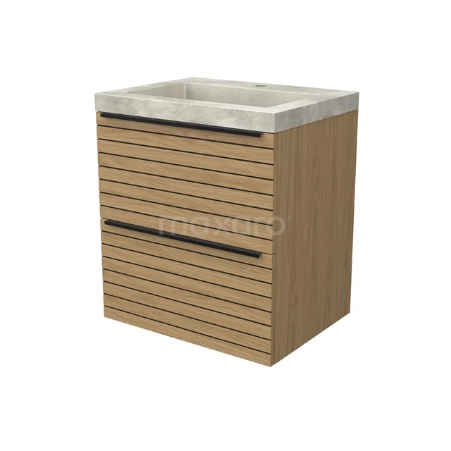 Modulo Vanity units with basin | 60 cm Natural veneer Strip front Concrete 2 Stacked drawers BMW17-05158