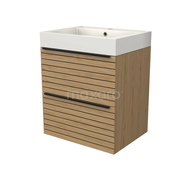 Modulo Vanity units with basin | 60 cm Natural veneer Strip front Mineral marble 2 Stacked drawers BMW17-05162