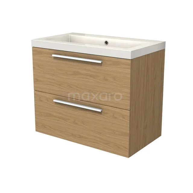Modulo Vanity units with basin | 80 cm Natural veneer Flat front Mineral marble 2 Stacked drawers BMW17-05166