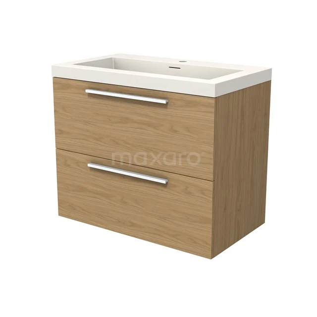 Modulo Waschtische | 80 cm Natürliches Furnier Flach front Solid Surface 2 übereinanderliegende Schubladen BMW17-05169