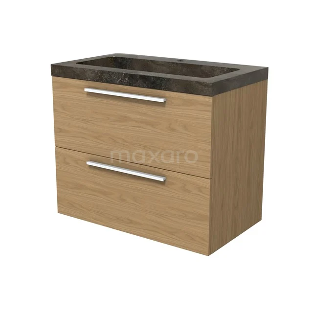 Modulo Waschtische | 80 cm Natürliches Furnier Flach front Naturstein 2 übereinanderliegende Schubladen BMW17-05171