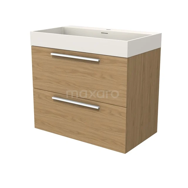 Modulo Bathroom furniture with sink | 80 cm Natural veneer Flat front Solid surface 2 Stacked drawers BMW17-05172