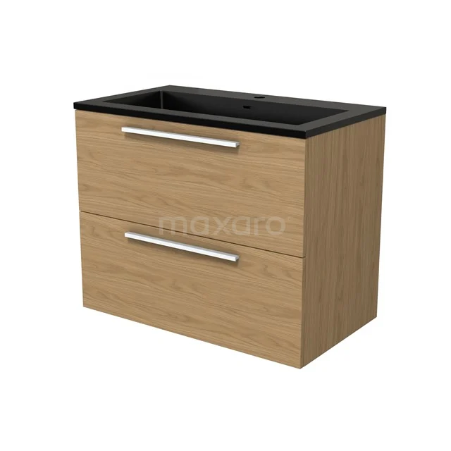 Modulo Bathroom furniture with sink | 80 cm Natural veneer Flat front Quartz 2 Stacked drawers BMW17-05174