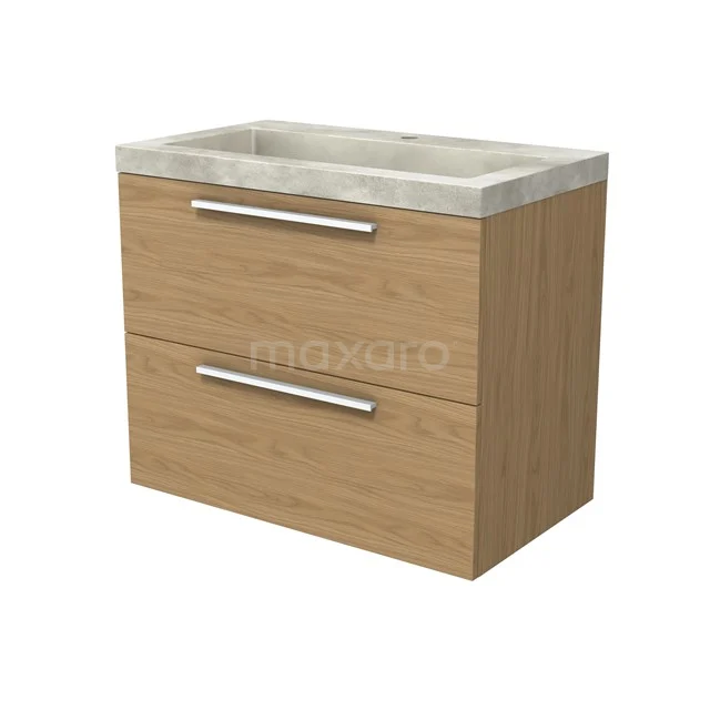 Modulo Waschtische | 80 cm Natürliches Furnier Flach front Beton 2 übereinanderliegende Schubladen BMW17-05175