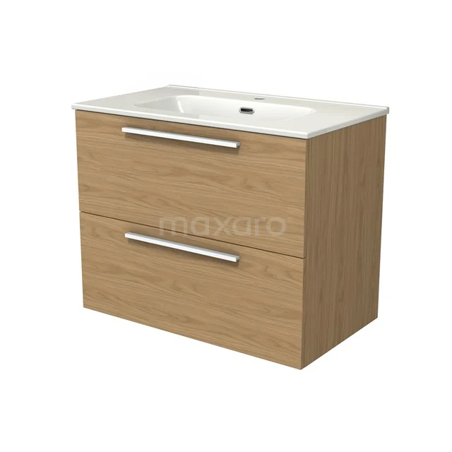 Modulo Vanity units with basin | 80 cm Natural veneer Flat front Ceramic 2 Stacked drawers BMW17-05180
