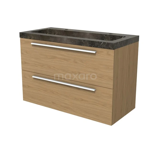 Modulo Vanity units with basin | 100 cm Natural veneer Flat front Natural stone 2 Stacked drawers BMW17-05210