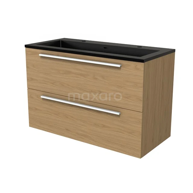 Modulo Vanity units with basin | 100 cm Natural veneer Flat front Quartz 2 Stacked drawers BMW17-05213