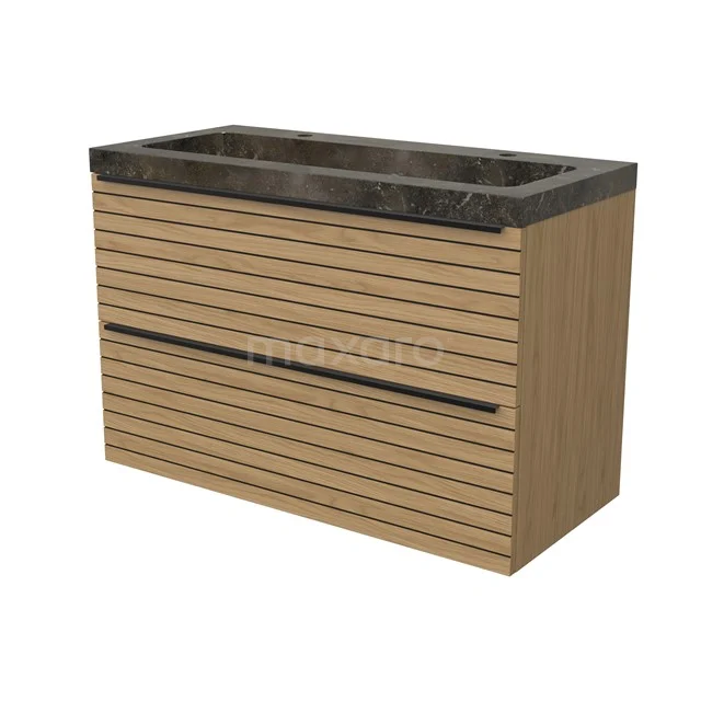 Modulo Bathroom furniture with sink | 100 cm Natural veneer Strip front Natural stone 2 Stacked drawers BMW17-05232