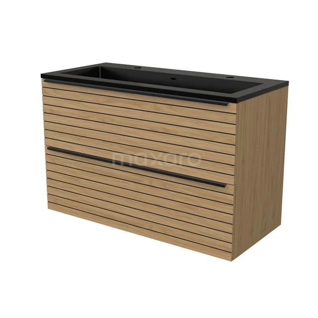 Modulo Bathroom furniture with sink | 100 cm Natural veneer Strip front Quartz 2 Stacked drawers BMW17-05235
