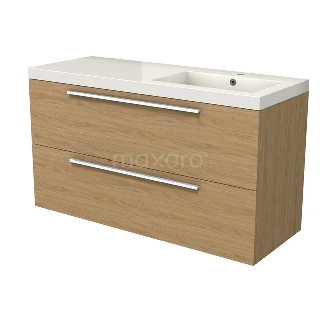 Modulo Vanity units with basin | 120 cm Natural veneer Flat front Mineral marble 2 Stacked drawers BMW17-05245