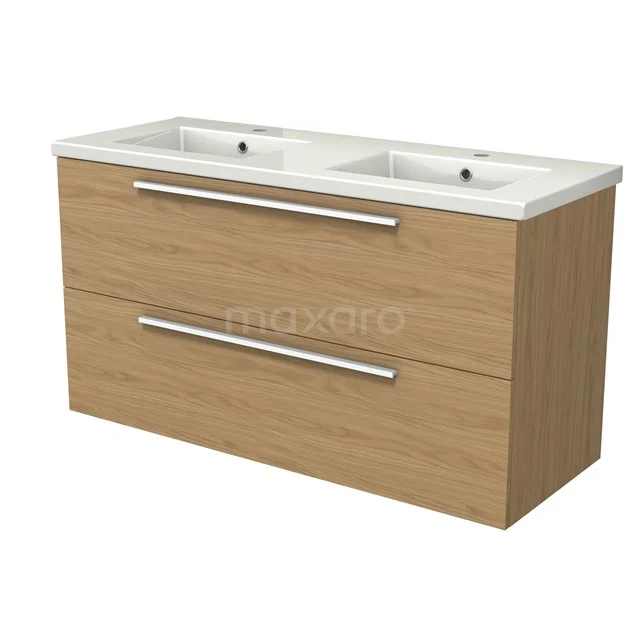Modulo Badkamermeubel met wastafel | 120 cm Naturel fineer Vlak front Keramiek 2 lades onder elkaar BMW17-05254