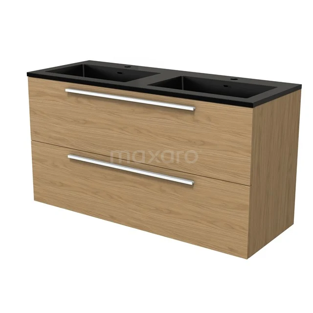 Modulo Waschtische | 120 cm Natürliches Furnier Flach front Quarz 2 übereinanderliegende Schubladen BMW17-05255