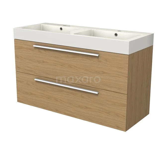 Modulo Vanity units with basin | 120 cm Natural veneer Flat front Mineral marble 2 Stacked drawers BMW17-05258