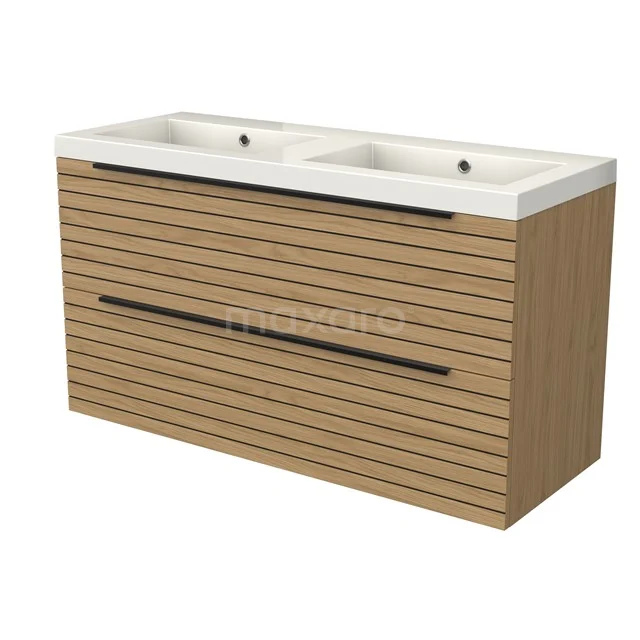 Modulo Bathroom furniture with sink | 120 cm Natural veneer Strip front Mineral marble 2 Stacked drawers BMW17-05262