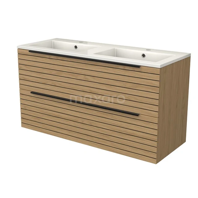 Modulo Vanity units with basin | 120 cm Natural veneer Strip front Mineral marble 2 Stacked drawers BMW17-05266