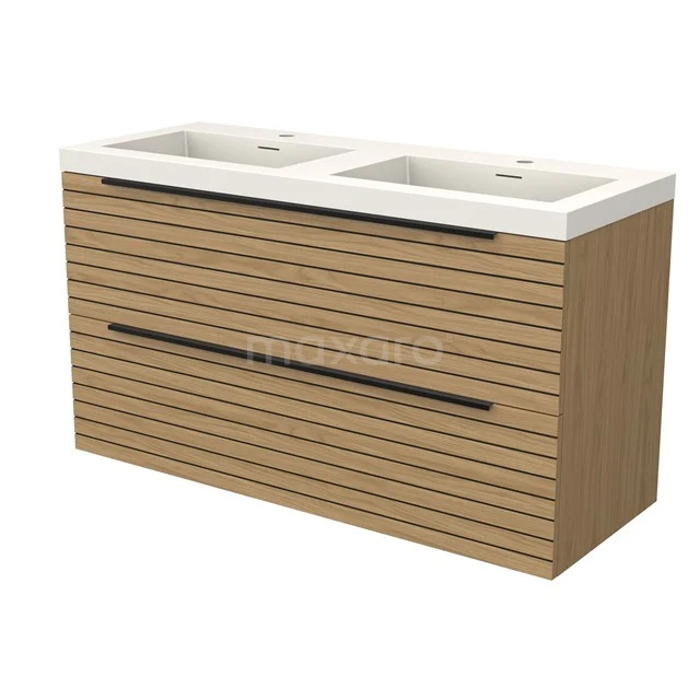 Modulo Vanity units with basin | 120 cm Natural veneer Strip front Solid surface 2 Stacked drawers BMW17-05267
