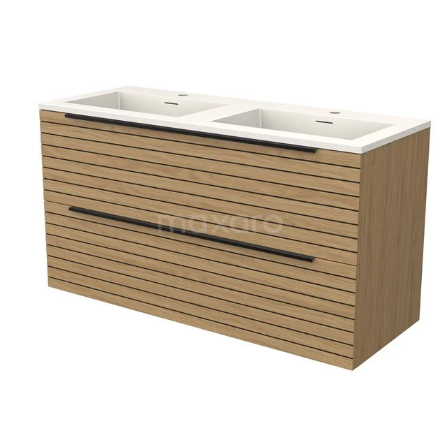 Modulo Vanity units with basin | 120 cm Natural veneer Strip front Solid surface 2 Stacked drawers BMW17-05268