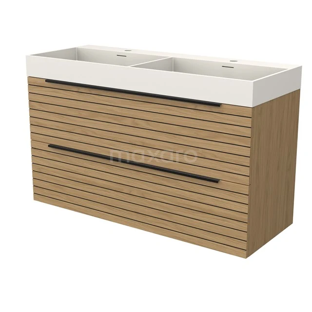 Modulo Vanity units with basin | 120 cm Natural veneer Strip front Solid surface 2 Stacked drawers BMW17-05271