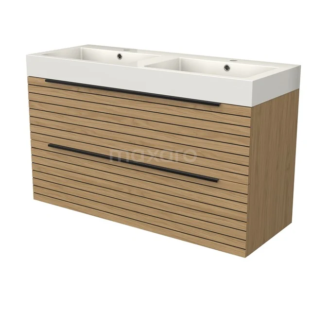 Modulo Vanity units with basin | 120 cm Natural veneer Strip front Mineral marble 2 Stacked drawers BMW17-05276