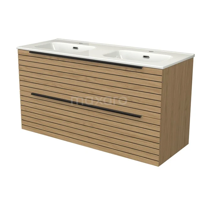 Modulo Vanity units with basin | 120 cm Natural veneer Strip front Ceramic 2 Stacked drawers BMW17-05277