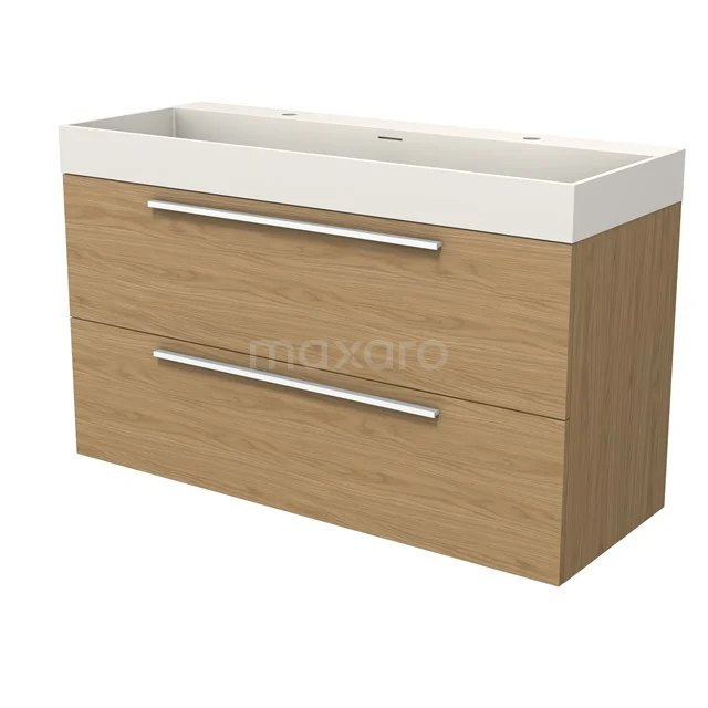 Modulo Vanity units with basin | 120 cm Natural veneer Flat front Solid surface 2 Stacked drawers BMW17-05288