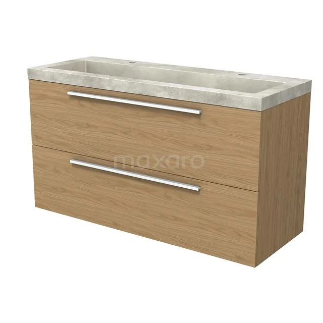 Modulo Vanity units with basin | 120 cm Natural veneer Flat front Concrete 2 Stacked drawers BMW17-05290