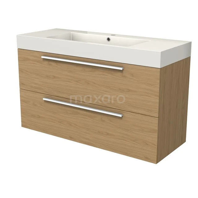 Modulo Waschtische | 120 cm Natürliches Furnier Flach front Mineralguss 2 übereinanderliegende Schubladen BMW17-05292