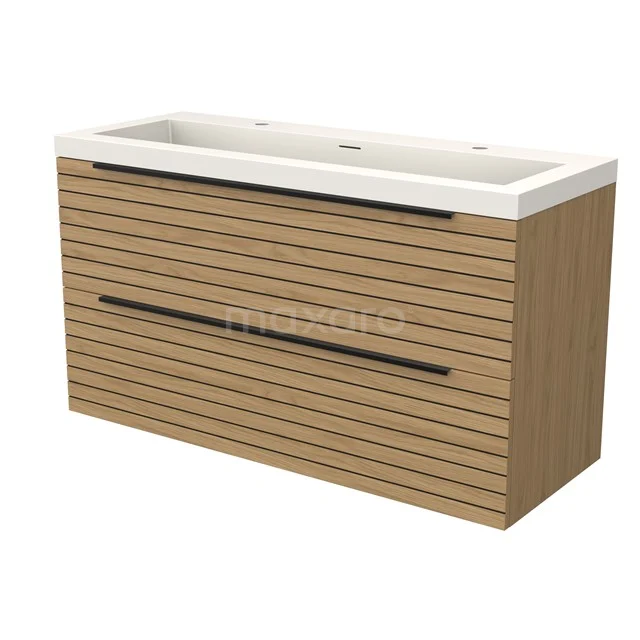 Modulo Bathroom furniture with sink | 120 cm Natural veneer Strip front Solid surface 2 Stacked drawers BMW17-05297