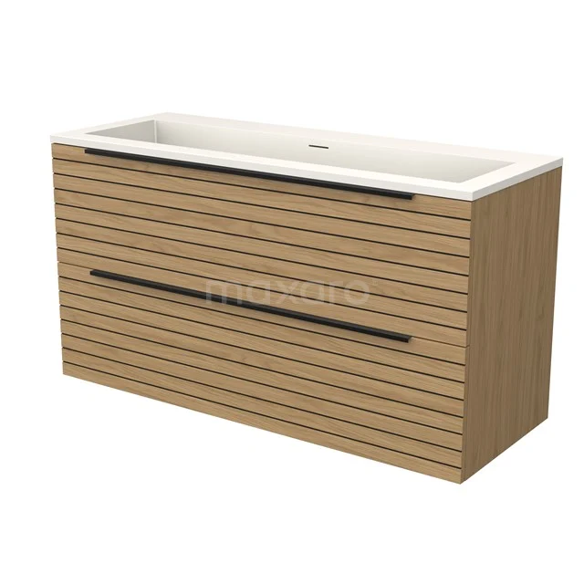 Modulo Bathroom furniture with sink | 120 cm Natural veneer Strip front Solid surface 2 Stacked drawers BMW17-05298