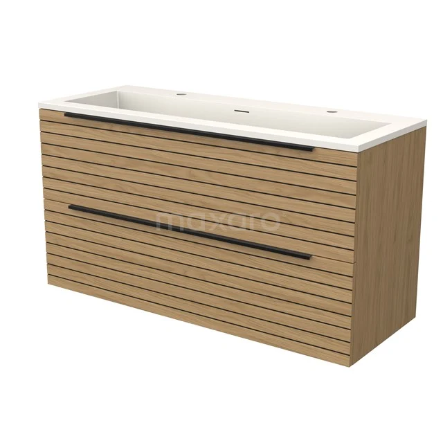 Modulo Vanity units with basin | 120 cm Natural veneer Strip front Solid surface 2 Stacked drawers BMW17-05299