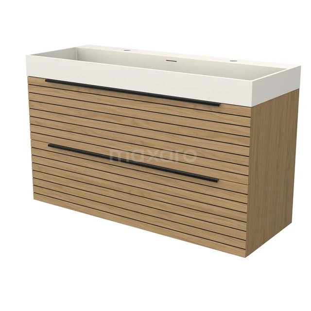 Modulo Bathroom furniture with sink | 120 cm Natural veneer Strip front Solid surface 2 Stacked drawers BMW17-05302