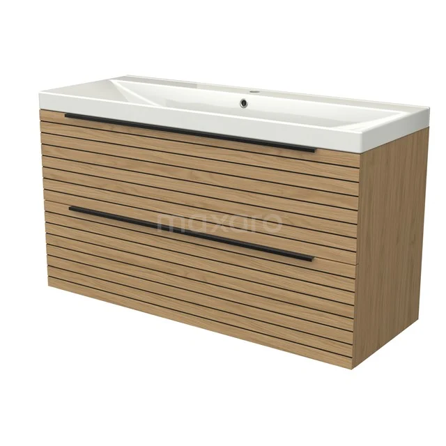 Modulo Vanity units with basin | 120 cm Natural veneer Strip front Ceramic 2 Stacked drawers BMW17-05305