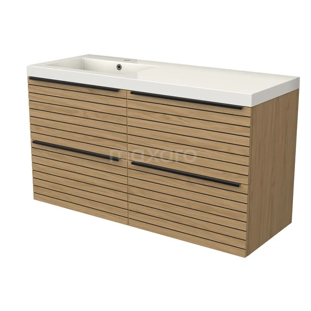 Modulo Badkamermeubel met wastafel | 120 cm Naturel fineer Strook front Mineraalmarmer 4 lades BMW18-01254