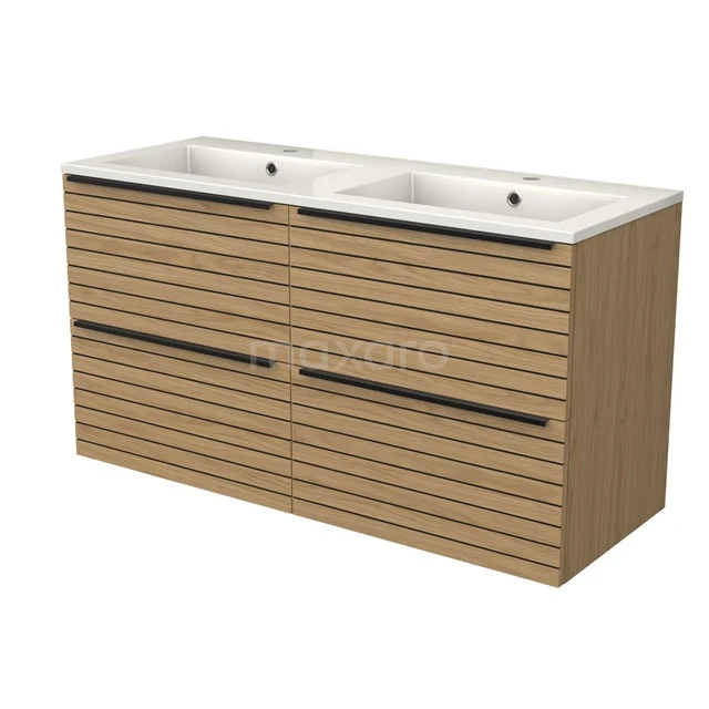 Modulo Vanity units with basin | 120 cm Natural veneer Strip front Mineral marble 4 drawers BMW18-01256
