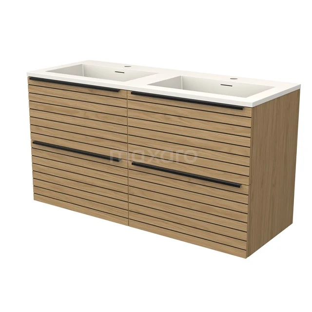 Modulo Vanity units with basin | 120 cm Natural veneer Strip front Solid surface 4 drawers BMW18-01258