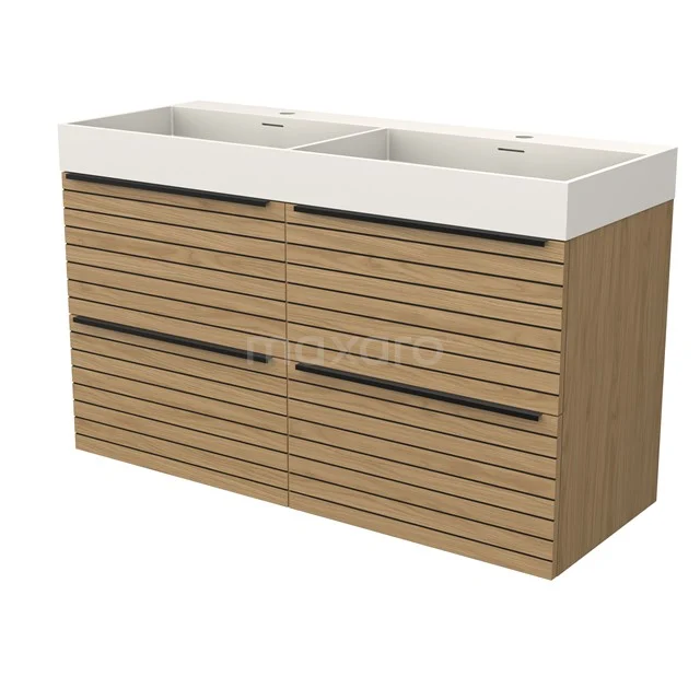 Modulo Vanity units with basin | 120 cm Natural veneer Strip front Solid surface 4 drawers BMW18-01261