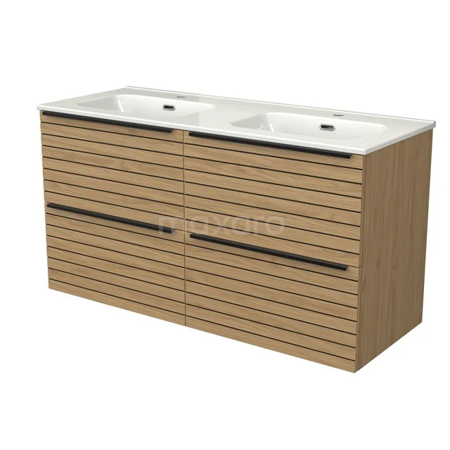 Modulo Vanity units with basin | 120 cm Natural veneer Strip front Ceramic 4 drawers BMW18-01267