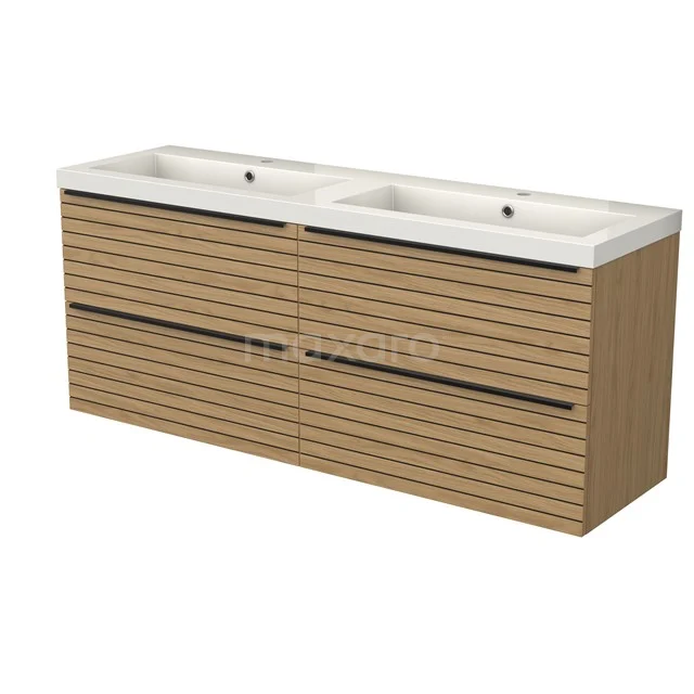 Modulo Waschtische | 160 cm Natürliches Furnier Streifen front Mineralguss 4 Schubladen BMW18-01270