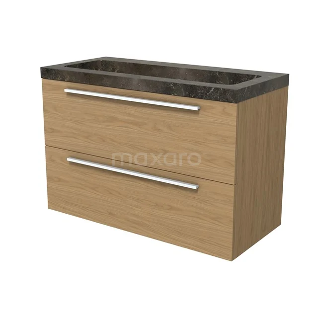 Modulo Vanity units with basin | 100 cm Natural veneer Flat front Natural stone 2 Stacked drawers BMW17-05209