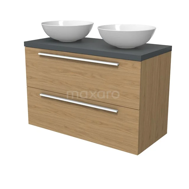 Modulo Plato Badmöbel mit Aufsatzwaschbecken | 100 cm Naturfurnier Flach front Dunkelgrau blatt 2 übereinanderliegende Schubladen BMK17-03170 Modulo Plato Badmöbel mit Aufsatzwaschbecken | 100 cm Naturfurnier Flach front Dunkelgrau blatt 2 übereinanderliegende Schubladen BMK17-03170