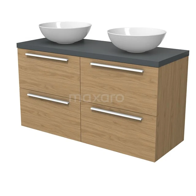 Modulo Plato Badkamermeubel voor waskom | 120 cm Naturel fineer Vlak front Donkergrijs blad 4 lades BMK18-02199