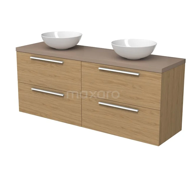 Modulo Plato Badmöbel mit Aufsatzwaschbecken | 160 cm Naturfurnier Flach front Taupe blatt 4 Schubladen BMK18-02217
