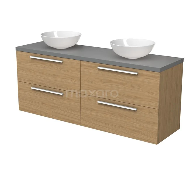 Modulo Plato Badmöbel mit Aufsatzwaschbecken | 160 cm Natürliches Furnier Flach front Dunkelgrau blatt 4 Schubladen BMK18-02218