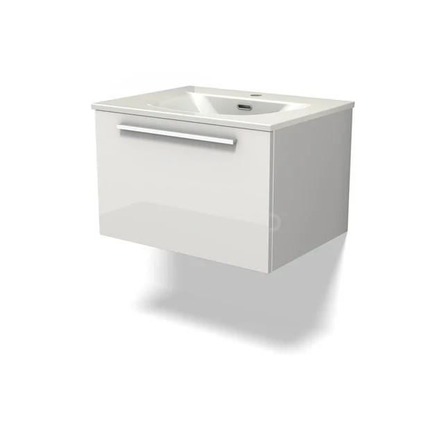 Modulo Vanity units with basin | 60 cm High-gloss white Flat front Ceramic 1 drawer BMW11-04780