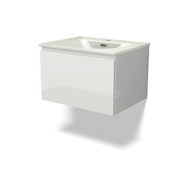 Modulo Vanity units with basin | 60 cm High-gloss white Handle-less front Ceramic 1 drawer BMW11-04782