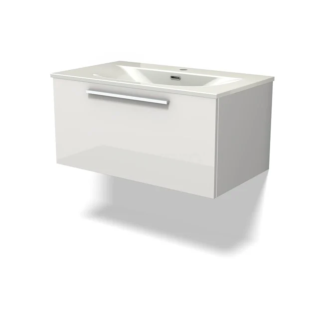 Modulo Bathroom furniture with sink | 80 cm High-gloss white Flat front Ceramic 1 drawer BMW11-04783